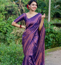 Traditional Kanjivaram Woven Silk Saree With Blouse Piece - Purple