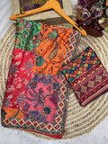 Whimsical Multicolor Chinon Silk Printed Mirror Work Saree