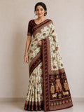 Temple-Tree Heritage Kalamkari Silk Saree with  Zari Border - WINE