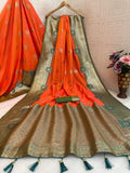 Regal Silk Saree with Grand Zari Work - ORANGE