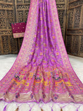 Traditional multicolor Patola-inspired pallu and border   PINK