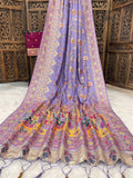 Traditional multicolor Patola-inspired pallu and border  LIGHT PURPLE