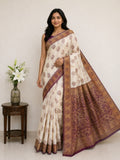 Classic Ivory Saree with Purple Woven Zari Pallu