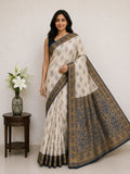 Classic Ivory Saree with Purple Woven Zari Pallu