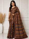 Royal Mandala Premium Silk Blend Saree with Elegant Zari Border - BROWN