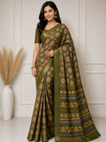 Royal Mandala Premium Silk Blend Saree with Elegant Zari Border - MAHENDI