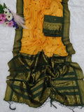 Royal Aqua Temple Border Saree  YELLOW