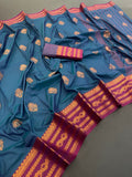 Regal Contrast Border Silk Saree - BLUE