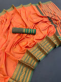 Regal Contrast Border Silk Saree - ORANGE