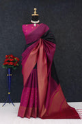 Royal Magenta & Midnight Black Heritage Silk Saree with Antique Gold Zari Border - PINK