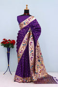 Royal Olive Paithani Banarasi Soft Silk Saree - PURPLE