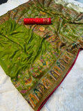 Mustard  Paithani Print Saree MAHENDI