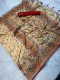 Mustard  Paithani Print Saree  CREAM