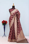 Emerald Olive Brocade Banarasi Saree  RED
