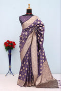 Emerald Olive Brocade Banarasi Saree  PURPLE