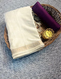 Elegant Off White Pure Shatin Silk Saree With Contrast Blouse - MAROON