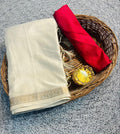 Elegant Off White Pure Shatin Silk Saree With Contrast Blouse -RED