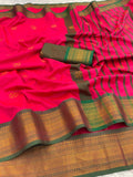Premium Soft Banarasi Silk Pink Saree with Copper Zari & Rich Pallu | Contrast Blouse