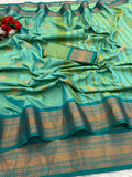Premium Soft Banarasi Silk Pista Saree with Copper Zari & Rich Pallu | Contrast Blouse