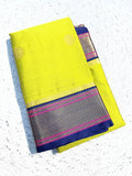 Elegant Aura Silk Saree with Rich Zari Weaving Border & Unstitched Blouse – YELLOW & BLUE