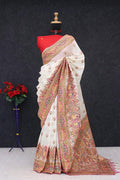 Royal Paithani Elegance Soft Silk Saree with Pashmina Weaving & Contrast Border -  WHITE