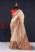 Royal Paithani Elegance Soft Silk Saree with Pashmina Weaving & Contrast Border -   OFF WHITE