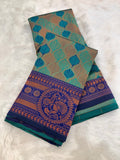 Elegant Floral Woven Saree with Intricate Heritage Border - SKY - DARK GREEN