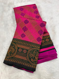 Elegant Floral Woven Saree with Intricate Heritage Border - MAGENTA