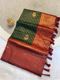 Radiant dark green & Maroon  Kanchipuram Pattu Silk Saree with Rich Zari Border