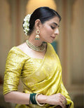 Soft Banarasi Silk Saree With Bewitching Blouse Piece - YELLOW