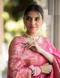 Soft Banarasi Silk Saree With Bewitching Blouse Piece - pink
