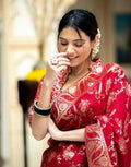 Soft Banarasi Silk Saree With Bewitching Blouse Piece - RED