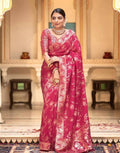 Soft Banarasi Silk Saree With Bewitching Blouse Piece - DARK PINK