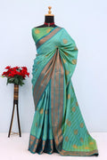 Royal Aqua Blue Banarasi Silk Saree with Contrast Purple Zari Border - SKY