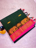 Classic Elephant Motif Designer Saree - GREEN