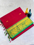 Mustard Gold Silk Saree with Blue Brocade Border MAROON