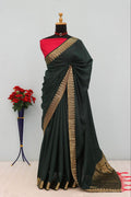 Majestic Emerald Green Traditional Silk Saree with Intricate Temple Zari Weaving - BLACK