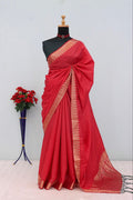 Majestic Emerald Green Traditional Silk Saree with Intricate Temple Zari Weaving - RED