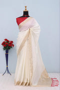 Majestic Emerald Green Traditional Silk Saree with Intricate Temple Zari Weaving - WHITE