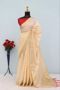 Majestic Emerald Green Traditional Silk Saree with Intricate Temple Zari Weaving - CREAM
