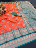 Royal orange Jacquard Elegance Saree with Designer Pallu