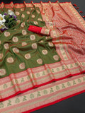 Royal MAHENDI GREEN Jacquard Elegance Saree with Designer Pallu