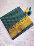 Graceful Checked Weave Saree with Traditional Woven Border - GREEN