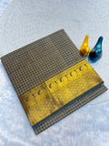 Graceful Checked Weave Saree with Traditional Woven Border - DARK GRAY