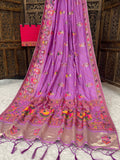✨ Elegant Soft Silk Light Purple Saree with Pashmina Work & Contrast Blouse ✨