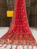 ✨ Elegant Soft Silk Red Saree with Pashmina Work & Contrast Blouse ✨