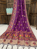 ✨ Elegant Soft Silk Drak Purple Saree with Pashmina Work & Contrast Blouse ✨