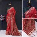 Ethnic Jacquard Silk Saree with Elephant Border  RED
