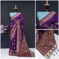 Ethnic Jacquard Silk Saree with Elephant Border  PURPLE