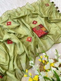 Elegant Cotton Bandhani Saree with Handmade Butta Work & Sequin Detailing - PERROT